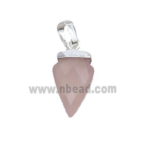 Pink Rose Quartz Arrowhead Pendant Silver Plated