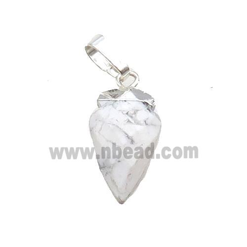 White Howlite Turquoise Arrowhead Pendant Silver Plated