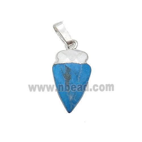 Blue Turquoise Arrowhead Pendant Dye Silver Plated