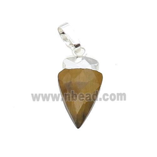 Tiger Eye Stone Arrowhead Pendant Silver Plated