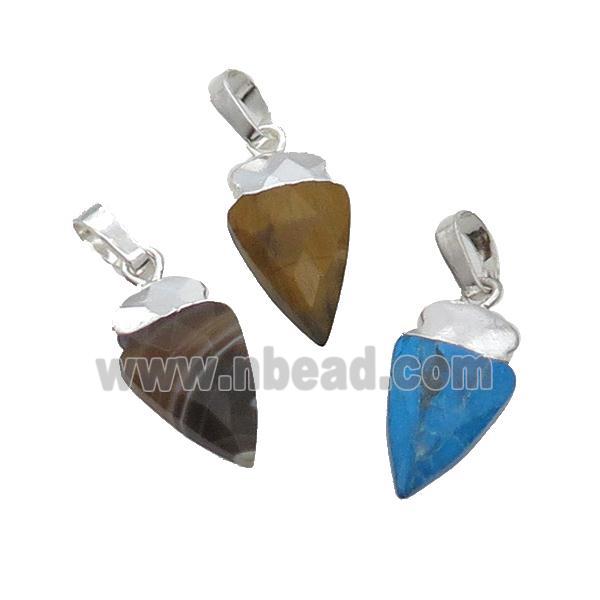 Mix Gemstone Arrowhead Pendant Silver Plated