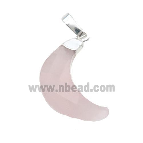 Pink Rose Quartz Moon Pendant Silver Plated