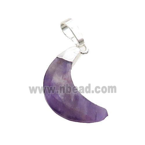 Purple Amethyst Moon Pendant Silver Plated