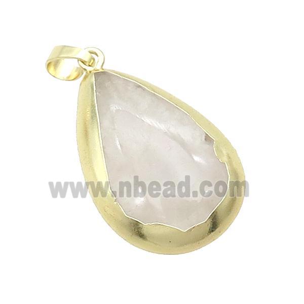 White Crystal Quartz Teardrop Pendant Gold Plated