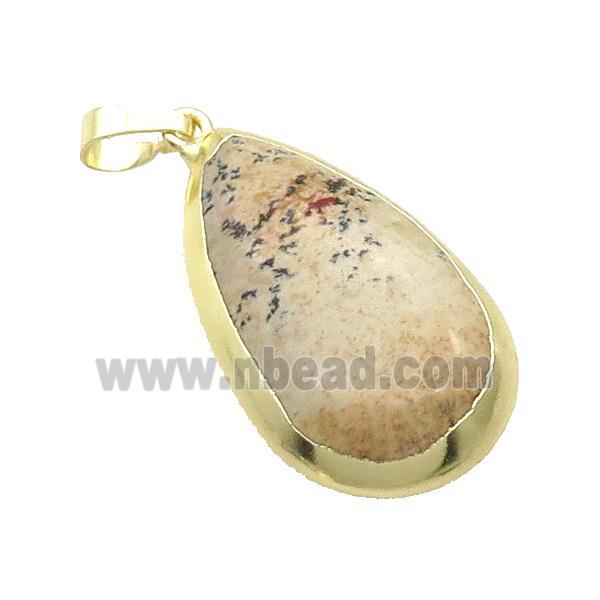 Picture Jasper Teardrop Pendant Gold Plated