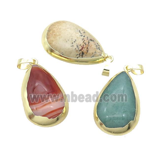 Mix Gemstone Teardrop Pendant Gold Plated