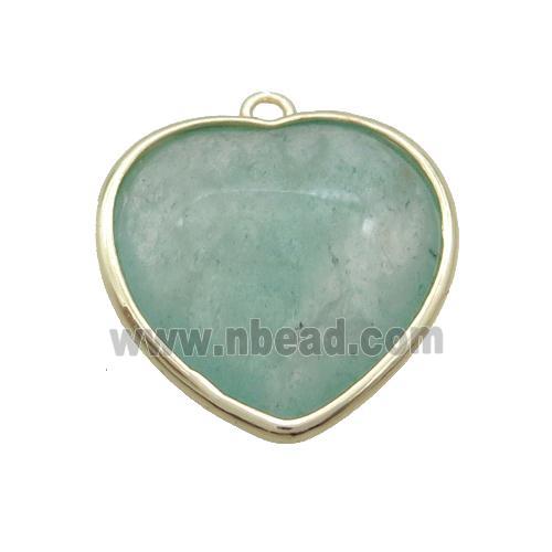 Green Strawberry Quartz Heart Pendant Gold Plated