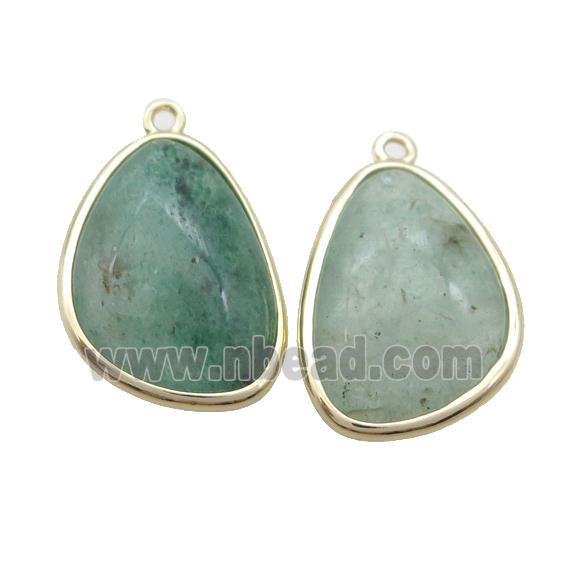 Green Strawberry Quartz Teardrop Pendant Gold Plated