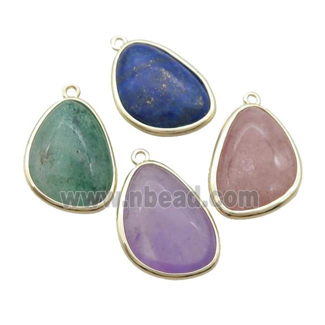 Mix Gemstone Teardrop Pendant Gold Plated