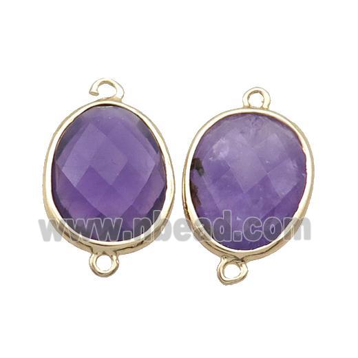 Amethyst Connector Purple Faceted Oval Gold Plated