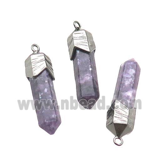 Lilac Lepidolite Bullet Pendant Black Plated