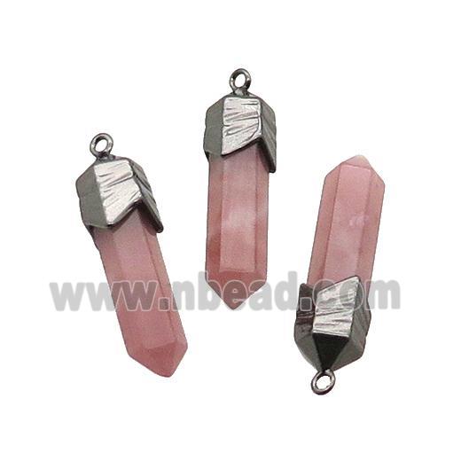 Synthetic Pink Watermelon Quartz Bullet Pendant Black Plated