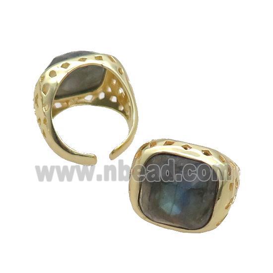 Labradorite Ring Square Copper Gold Plated