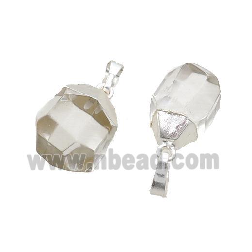 Clear Quartz Pendant Faceted Teardrop Silver Plated