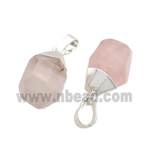 Pink Rose Quartz Pendant Faceted Teardrop Silver Plated