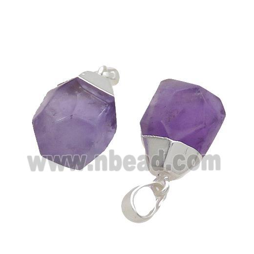 Purple Amethyst Pendant Faceted Teardrop Silver Plated