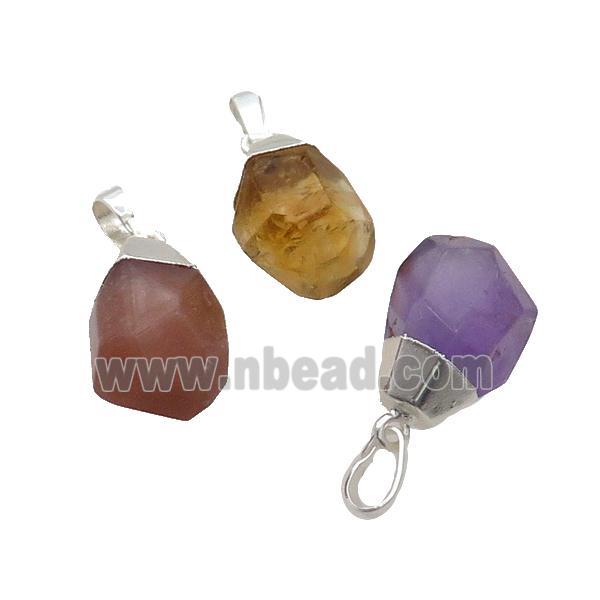 Mix Gemstone Pendant Faceted Teardrop Silver Plated