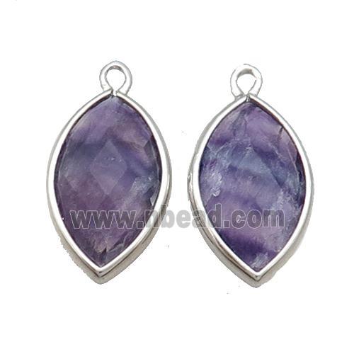 Natural Purple Fluorite Pendant Faceted Horseeye Platinum Plated