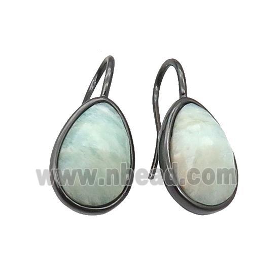 Amazonite Hook Earring Copper Teardrop Black Plated