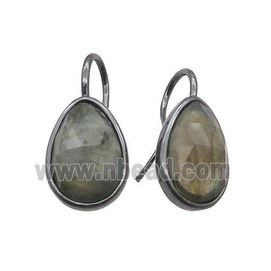 Labradorite Hook Earring Copper Teardrop Black Plated