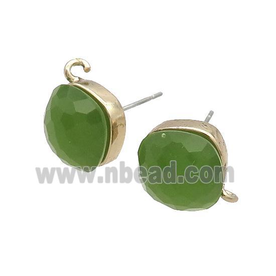 Green Cat Eye Glass Stud Earring Copper Loop Gold Plated