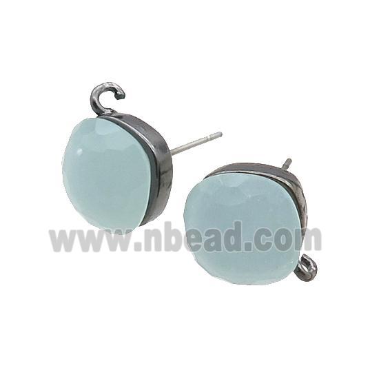 Blue Cat Eye Glass Stud Earring Copper Loop Black Plated