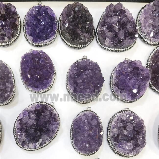 Amethyst Druzy Pendant Pave Rhinestone Mix Shape