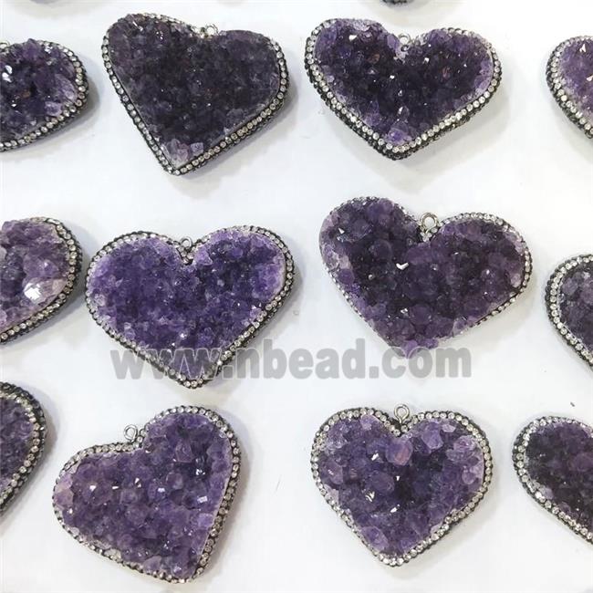 Amethyst Druzy Pendant Pave Rhinestone Heart