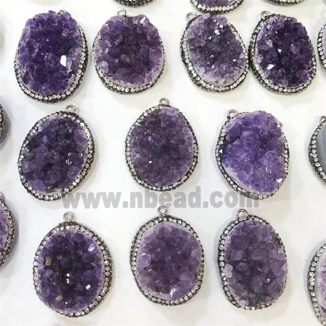 Amethyst Druzy Pendant Pave Rhinestone Mix Shape