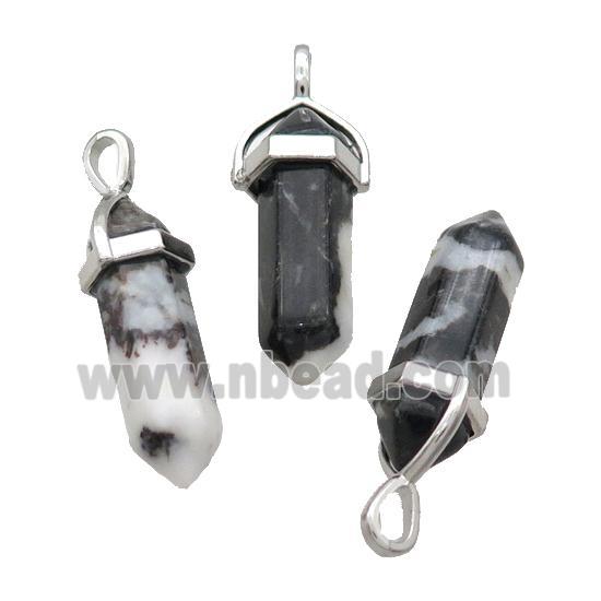 Natural Black Zebra Jasper Bullet Pendant