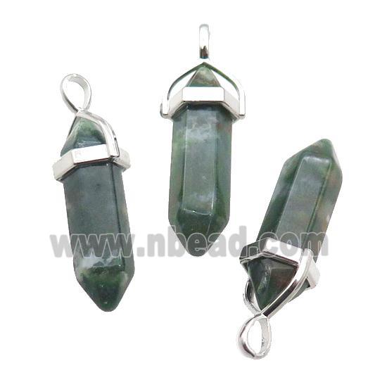 Natural Green Moss Agate Bullet Pendant