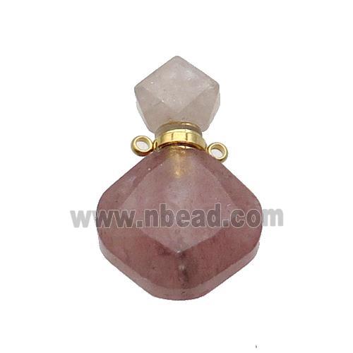 Natural Pink Strawberry Quartz Perfume Bottle Pendant