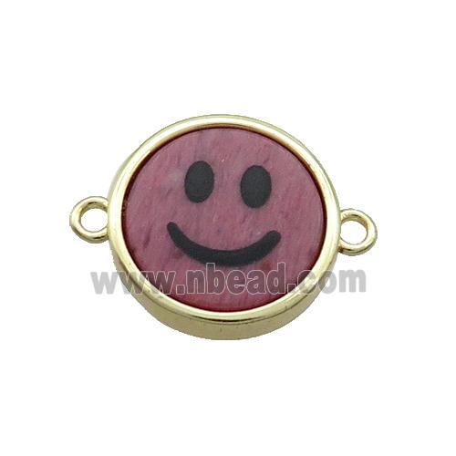 Pink Rhodonite Emoji Connector Smileface Circle Gold Plated