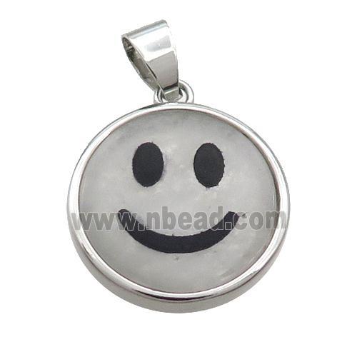 Clear Quartz Emoji Pendant Smileface Circle Platinum Plated