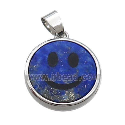 Blue Lapis Lazuli Emoji Pendant Smileface Circle Platinum Plated