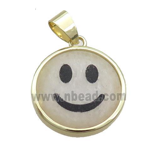 Clear Quartz Emoji Pendant Smileface Circle Gold Plated