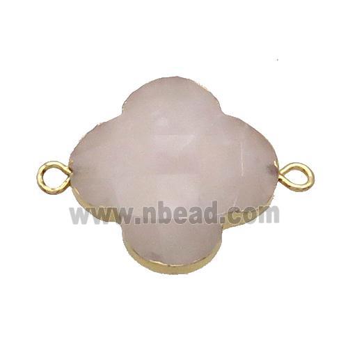 Natural Rose Quartz Clover Connector Pink Gold Plated