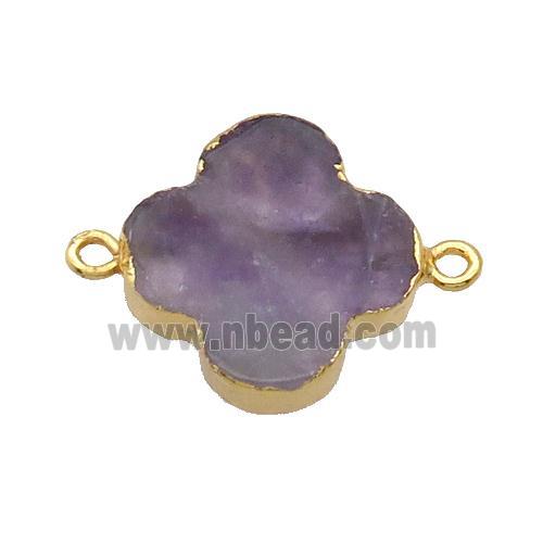 Natural Amethyst Clover Connector Purple Gold Plated