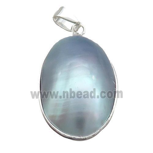 Gray Sea Shell Oval Pendant Platinum Plated