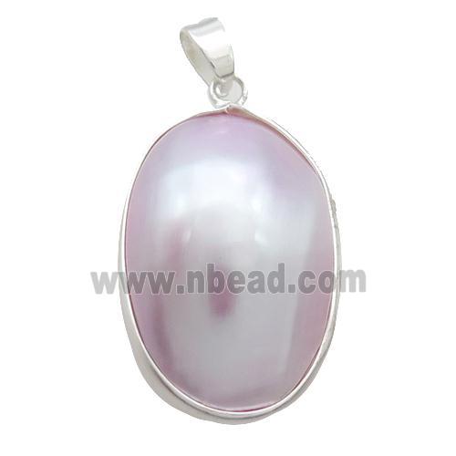 Pink Sea Shell Oval Pendant Platinum Plated