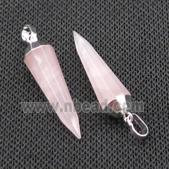 Natural Pink Rose Quartz Bullet Pendant Silver Plated