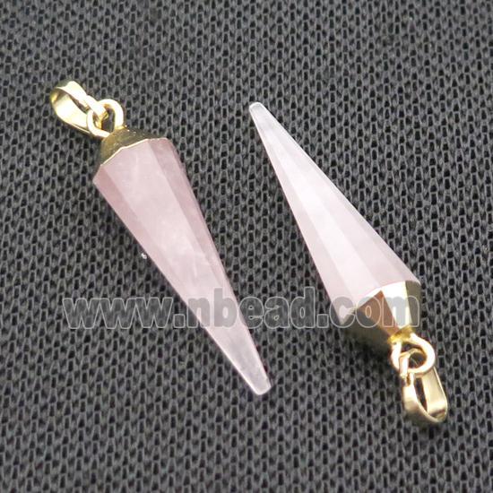 Natural Pink Rose Quartz Bullet Pendant Gold Plated