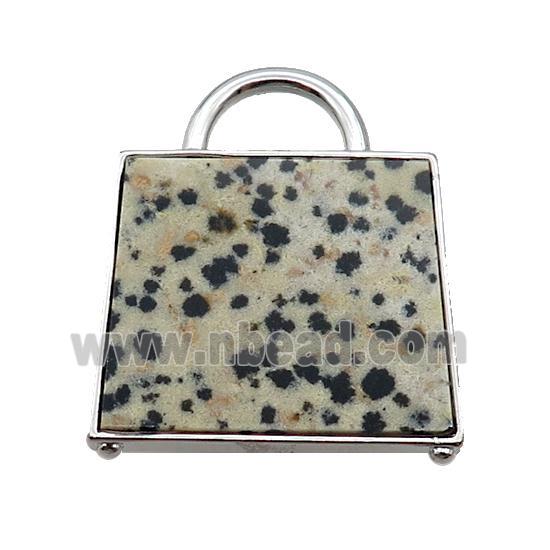 Natural Dalmatian Jasper Bag Pendant Platinum Plated