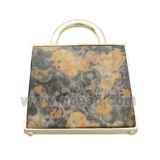 Natural Yellow LeopardSkin Jasper Bag Pendant Gold Plated