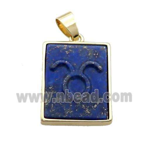 Natural Lapis Lazuli Pendant Zodiac Aries Blue Rectangle Gold Plated