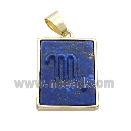 Natural Lapis Lazuli Pendant Zodiac Scorpio Blue Rectangle Gold Plated