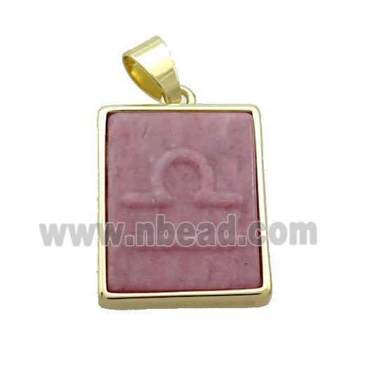 Natural Pink Wood Lace Jasper Pendant Zodiac Libra Rectangle Gold Plated