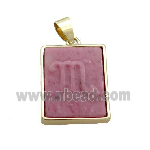 Natural Pink Wood Lace Jasper Pendant Zodiac Scorpio Rectangle Gold Plated