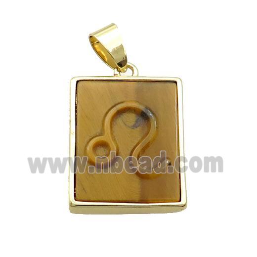 Natural Tiger Eye Stone Pendant Zodiac Capricorn Rectangle Gold Plated