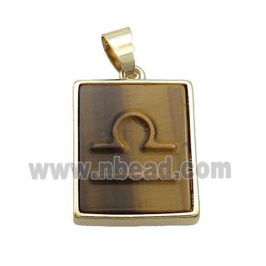 Natural Tiger Eye Stone Pendant Zodiac Libra Rectangle Gold Plated